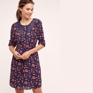 Anthropologie Meadow Rue Women's Navy Paisley Convertible Sleeve Tunic Dress‎